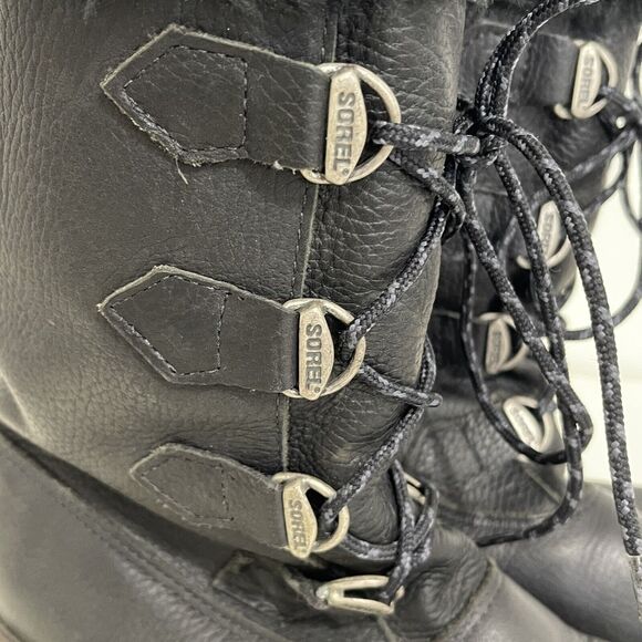 Sorel Leather Faux Fur Winter Boots Size 6 Black Outdoor Snow Apres Ski - Picture 9 of 11